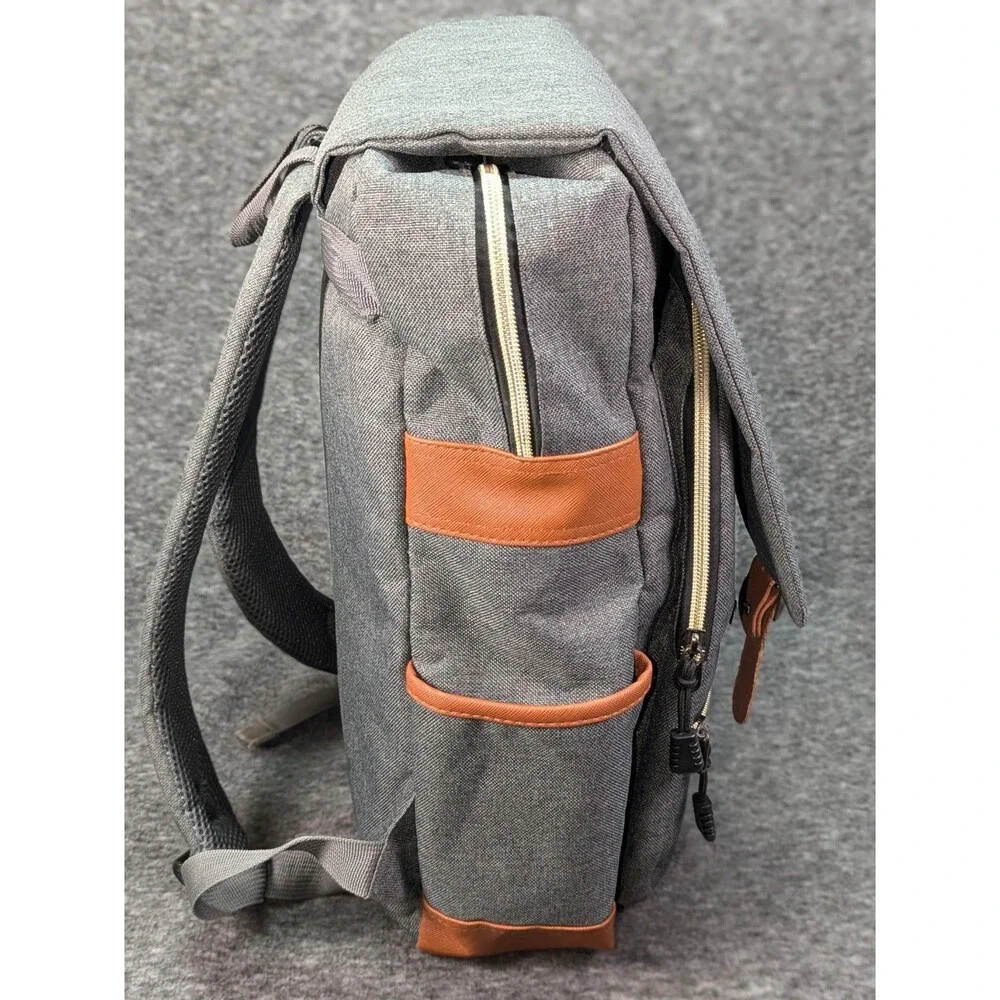 Ronyes Canvas Laptop Backpack Gray Brown USB Charging Travel School Bag